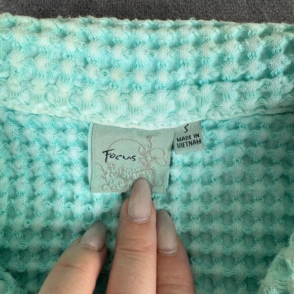 Focus Lagenlook Waffle tecture Jacket blouse top Pockets Buttons SZ Small Fairy - Picture 3 of 10
